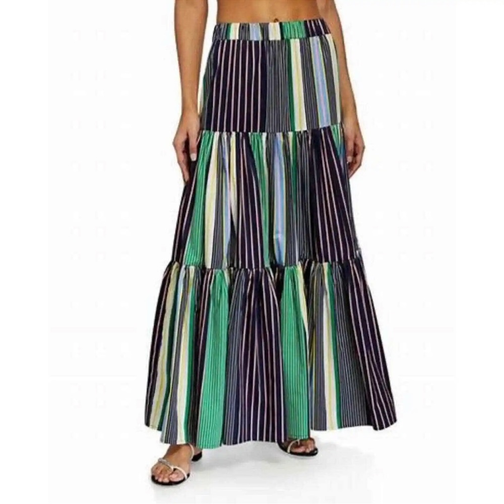 Tory Burch Small Green Blue Field Day Peasant Tiered Cotton Skirt